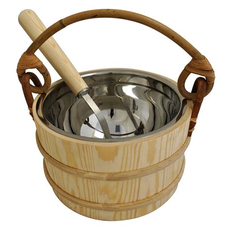 Pine Sauna Bucket With Stainless Steel Ladle And Liner