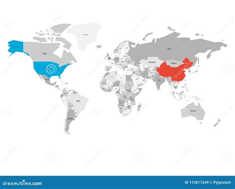 China Highlighted On A White Simplified 3d World Map Digital 3d Render