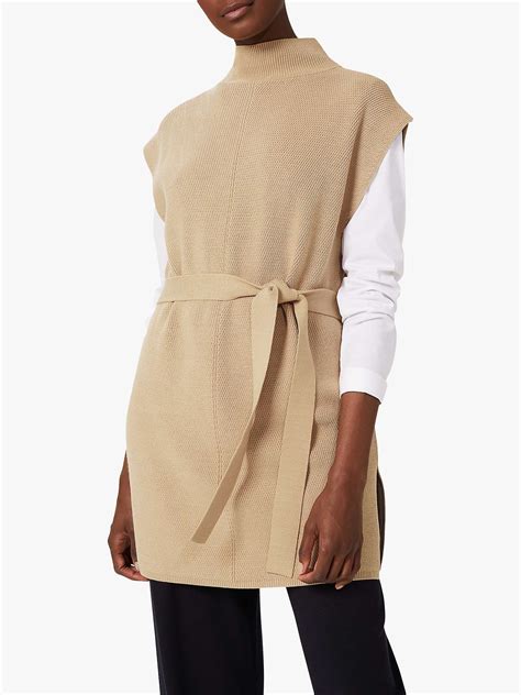 Hobbs Longline Sleeveless Belted Jumper Oatmeal Beige At John Lewis And Partners