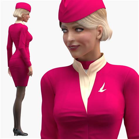 Dark Skinned Black Stewardess Standing Pose D Model Ds Blend