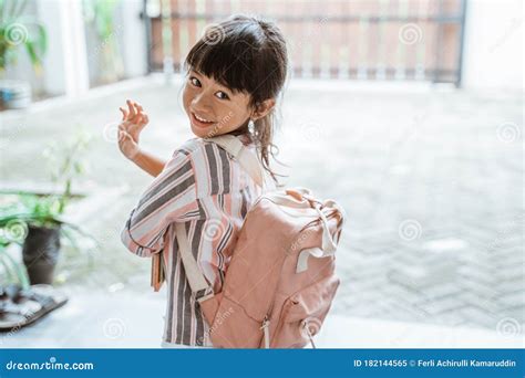 Kid Waving Goodbye Before Leaving To School Stock Image Image Of