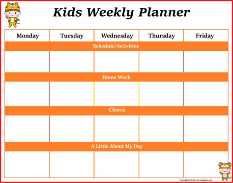 Weekly Planner For Kids Best Letter Templates