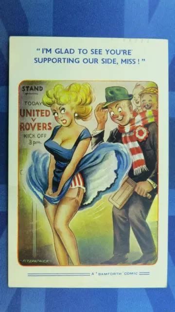 Saucy Bamforth Comic Postcard 1961 Nylons Stockings Football Man Utd Panties 6199 Picclick