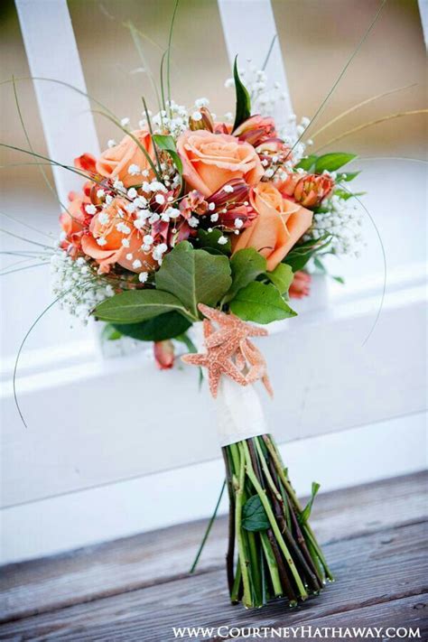 Find more destination wedding tips at destinationweddingdetails.com. Beach Themed Wedding Posy: Coral/Orange Roses, Orange ...