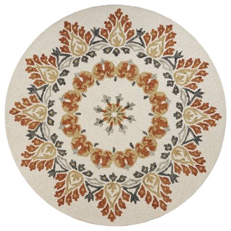 Lr Home Dazzle Floral Tufted Ivory Rust Wool 6 Feet Round Rug