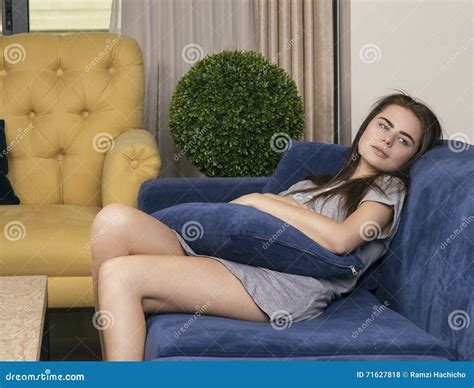 Thoughtful Teen Girl Relaxing On The Couch Stock Photo Image Of Girl Asian