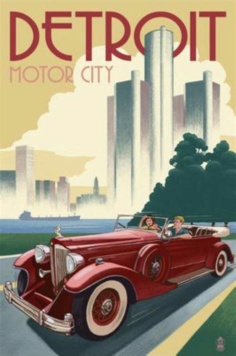 Gorgeous Art Deco Detroit Motor City Poster Retro Travel Poster