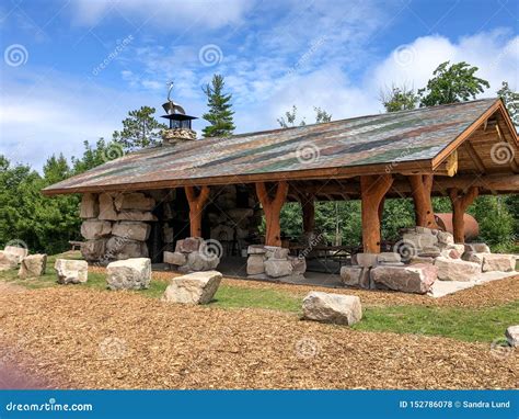 Stone And Wooden Building Shelter In Michigan Stock Photo Image Of