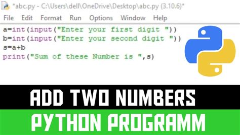 Python Programm To Add Two Numbers Sum Addition Of Two Number