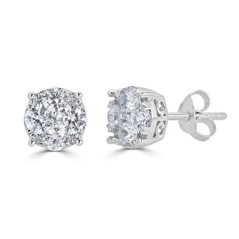 1 4Ct Diamond Round Stud Earrings Set In Sterling Silver 0 25