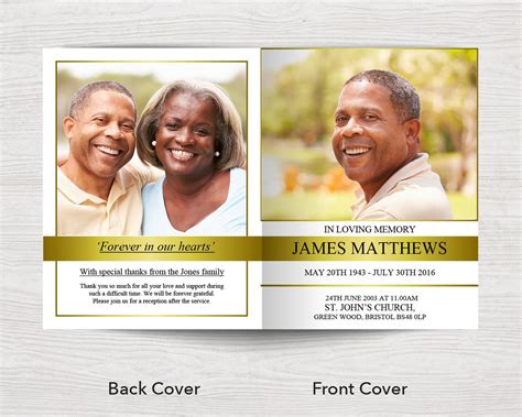 8 Page White And Gold Funeral Program Template 11 X 17 Inches Funeral