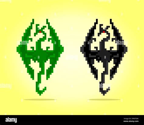 8 Bit Pixel Dragón Verde Y Negro Animales De Fantasía En Ilustraciones
