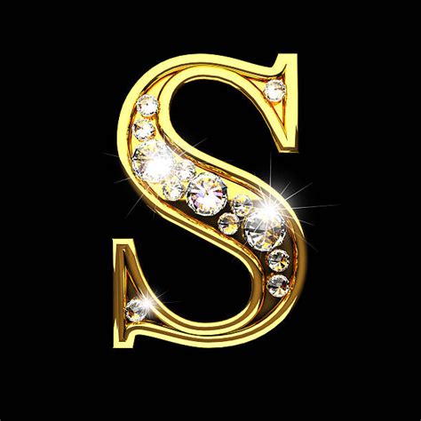 S Isolated Golden Letters With Diamonds On Black Fotoğraf Alfabe