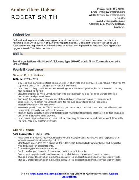 Pdf, txt or read online from scribd. Client Liaison Resume Samples | QwikResume
