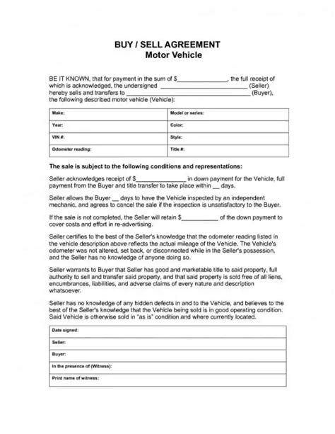 Car Purchase Agreement Templates Word Excel Samples