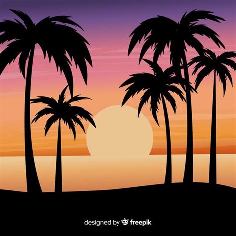 Free Vector Beach Sunset With Palm Silhouettes Beach Sunset