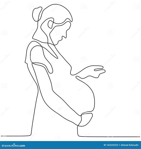 Continuous Line Drawing Of Happy Pregnant Woman Silhouette Picture Of Mother Stock Vector