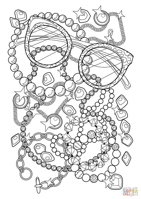 stylish eyeglasses and pearls coloring page free printable coloring pages