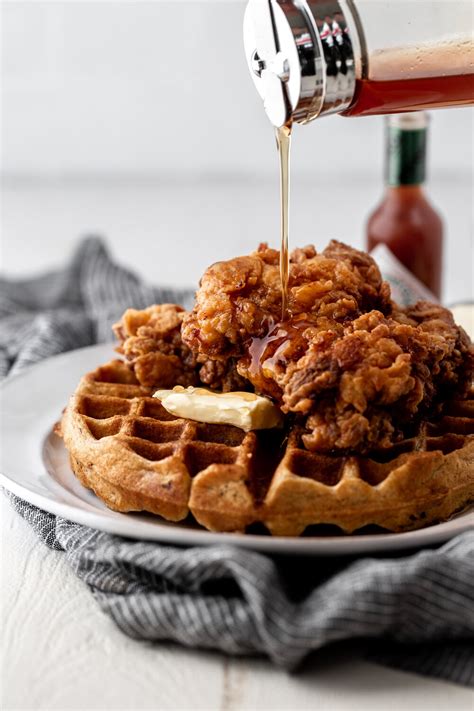 Fried Chicken And Waffles With Hot Sauce Maple Syrup Cooking With