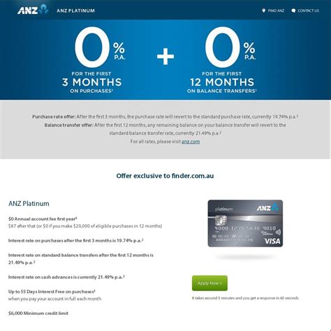 Plus, receive a $450 qantas travel credit each year. ANZ Platinum Credit Card - 0% Interest for First 12 Months on Balance Transfer - $0 Annual Fee ...