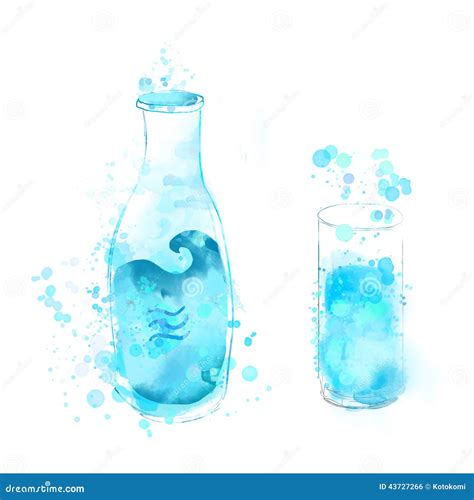 Bottle And Glass Of Blue Water Watercolor Stock Illustration