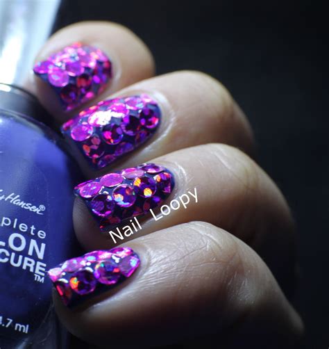Nail Loopy Hot Pink Holographic Glitter Placement Nails