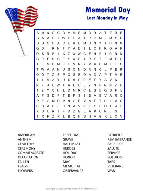 Memorial Day Word Search Print Out Our Free Puzzle And