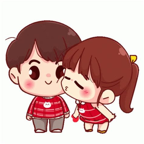 Couple Love Cartoon Cute Cheeks Kiss 