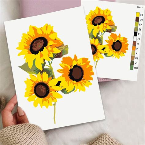 Sunflowers Color By Number Kit Printable Flower Color By Etsy