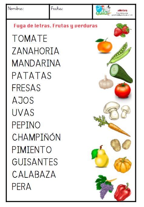 Lee Palabras Y Asocia Con Imagen Frutas Y Verduras Español