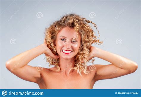 Beautiful Woman With Curly Blonde Hair Stock Image Image Of Cute