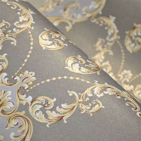Grey Gold Textured Damask Luxury Wallpaper For Living Room Vinyl