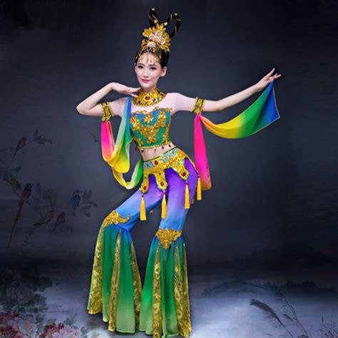 Violet Green Traditional Chinese Dance Costumes Women Fairy Folk Dance