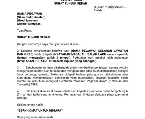 Surat Rasmi Tunjuk Sebab Contoh Surat Tunjuk Sebab Tak Hadir Kerja