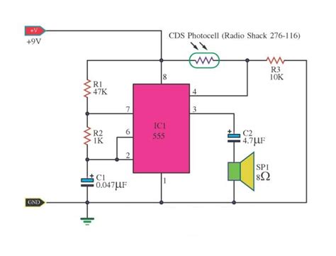 This circuit detects metal and also magnets. Light detector using IC-timer 555 |simple schematic diagram