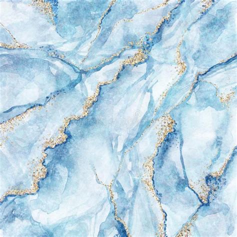 Abstract Background White Blue Marble With Gold Glitter Veins Fake