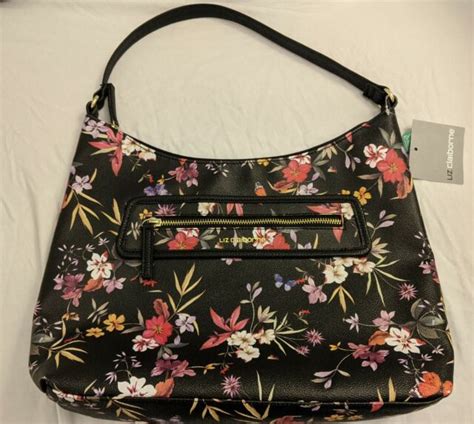 Brand New Liz Claiborne Black Multi Color Floral Shoulder Hobo Bag