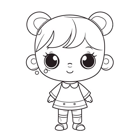 Cute Little Girl Coloring Page Vector Basic Simple Cute Cartoon Toning