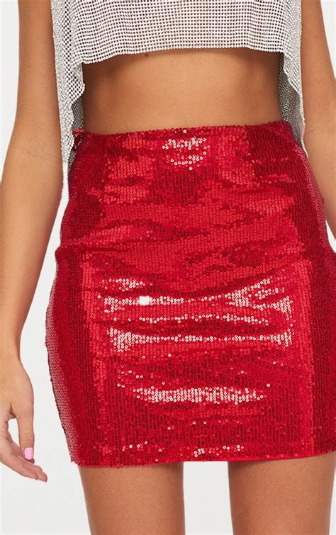 Red Sequin Mini Skirt Prettylittlething Ca