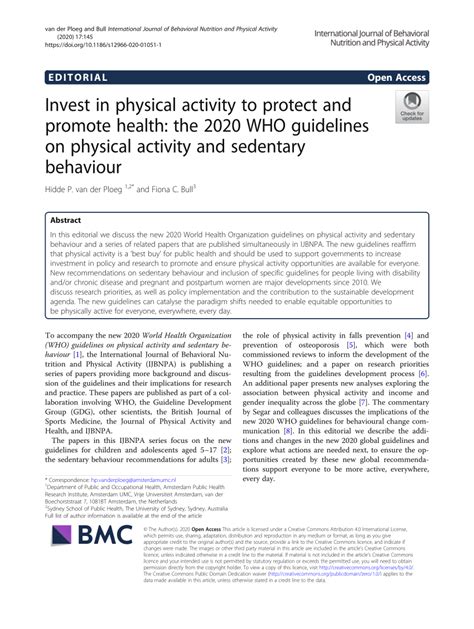 Pdf Invest In Physical Activity To Protect And Promote Health The