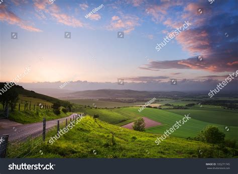 Stunning Landscape Sunset Over Rolling English Stock Photo 105271745