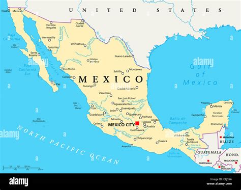 Politische Karte Von Mexiko Mit Hauptstadt Mexiko Stadt Landesgrenzen