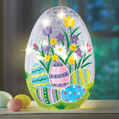 Lighted Crackled Glass Easter Egg Table Decoration Collections Etc