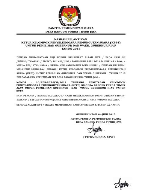 Naskah Pelantikan Dan Berita Acara Gambaran