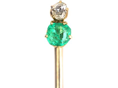 Edwardian Emerald And Diamond Tie Pin 463n The Antique Jewellery Company