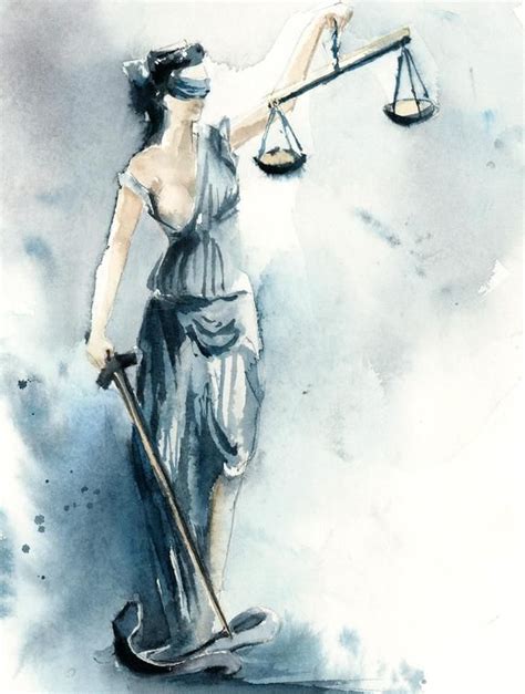 Lady Justice Art Print Blue Watercolor Painting Art Lawyer Etsy