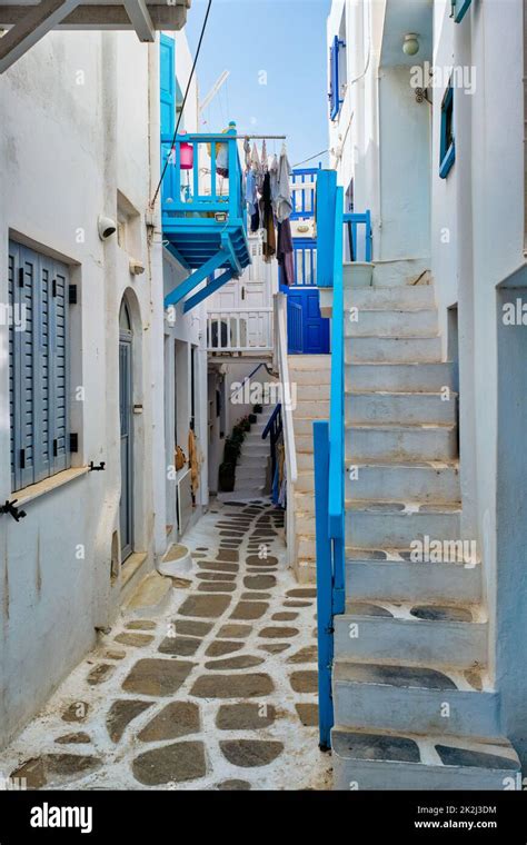 Greek Mykonos Street On Mykonos Island Greece Stock Photo Alamy