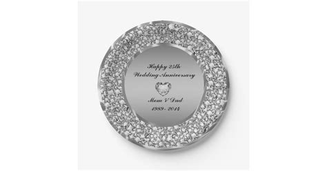 Diamonds And Silver 25th Wedding Anniversary Paper Plate