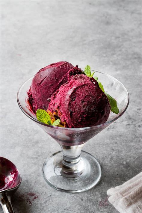 Organic Berry Sorbet Ice Cream Balls In Cup Ready To Eat Stock Photo