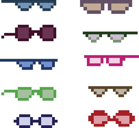 Pixel Art 8 Bit Sunglasses Collections Vector With Solid Color